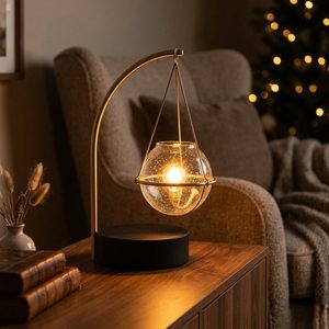 Handmade 42 cm Black <b>Brass</b> Glass Candle <b>Lantern</b> Vintage Off-Axis Silhouette Cantilever Orb Design for Home Decor - Product Image 2