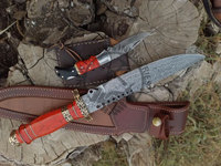 Nouvelle édition haut de gamme : Couteau à lame fixe en acier Damas personnalisé, type Bowie, pour la chasse et la survie, avec manche en laiton et pierre rose, objet de collection