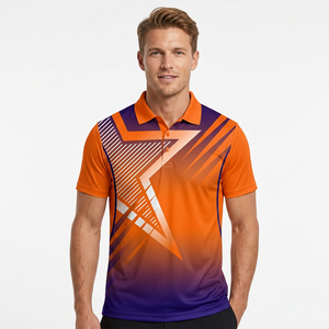 Men's Short Sleeve <b>Polo</b> Shirt Geometric Print <b>Orange</b> Purple Gradient Quick Dry Knitted Polyester Sporty Regular Fit - Product Image 4