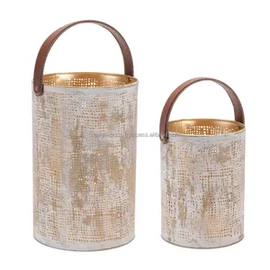 Porte-bougie en métal fait main de luxe avec style intérieur minimaliste scandinave et poignée en cuir pour la décoration de la maison - Product Image 2