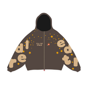 Sweat à capuche zippé pour homme, entièrement brodé avec lettres imprimées en relief, en molleton de coton épais, coupe oversize à épaules tombantes, anti-plis, pour l'hiver - Product Image 1