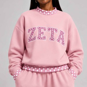 Zeta Premium <b>Mock</b> <b>Neck</b> Crew <b>Neck</b> Sweatshirt Women Men Ladies Unisex Polka Dot Gingham Patch Sorority Fraternity Apparel - Product Image 2