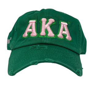 AKA Green Hat Pink Embroidered Letter Baseball <b>Cap</b> Adjustable Cotton Headwear Casual Fashion <b>Vintage</b> Style <b>Cap</b> for Men Women Out - Product Image 1