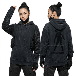 Sweat à capuche zippé pour femme, couleur anthracite délavé, avec motif squelette d'aigle, en molleton épais effet vieilli, vêtement d'extérieur, personnalisable en usine - Product Image 6