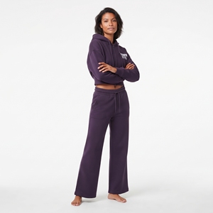 Conjunto de dos piezas para mujer al por mayor: Sudadera con capucha corta de hombros caídos con cremallera completa y pantalón jogger de pierna ancha, con logo personalizado, ropa casual - Product Image 3