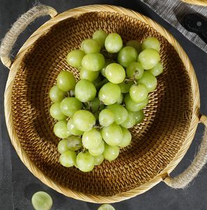 Rattan <b>Round</b> Fruit <b>Basket</b> <b>Wicker</b> Bread Tray with Handle Serving <b>Basket</b> for Fruits Bread Crackers Snacks Food Table Kitchen Home - Product Image 4