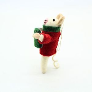 Handmade Needle Felted Mouse Christmas Tree Hanging Ornament <b>Wool</b> Felt Animal Decoration - Product Image 4