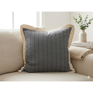 Luxury 100% Cotton Embroidered <b>Cushion</b> <b>Cover</b> | Decorative Throw Pillow <b>Cover</b> with Contrast Blanket Stitch - Product Image 2