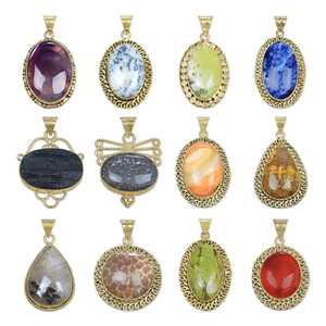 Prix d'usine Bijoux fantaisie en laiton plaqué or avec pierres précieuses mélangées, pendentifs breloques vintage, collier de cristaux assortis style religieux - Product Image 2