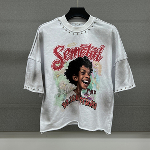 T-shirt oversize à manches courtes avec motif imprimé photo, style streetwear, col rond, jersey de coton blanc pour homme - Product Image 1