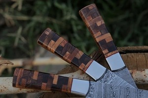 Ensemble de 3 couteaux de cuisine professionnels en acier Damas forgé à la main, manche en bois, support OEM/ODM, personnalisable, faibles MOQ - Product Image 3