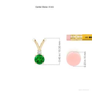 14K <b>Solid</b> <b>Gold</b> Natural Emerald Round Solitaire V-Bale <b>Pendant</b> With Diamond Classic Fine Jewellery Anniversary Gift For Her 2026 - Product Image 3