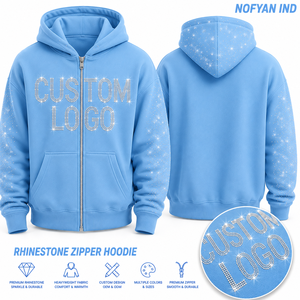 Proveedor Mayorista de Sudaderas con Capucha y Cremallera con Diseño Personalizado de Pedrería, con Bolsillo, 100% Algodón, Unisex, Ecológicas, Marca Privada - Product Image 1