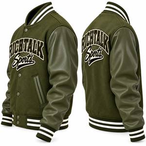 Veste varsity slim fit vert olive pour homme avec logo brodé sur le devant, col rabattu bicolore pour l'automne - Product Image 3
