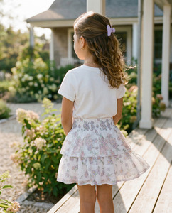 Falda de Algodón Blanca con Estampado Floral para Niñas, Cintura Fruncida, Volantes en Capas, Prenda de Verano para Niñas, Moda Boutique - Product Image 3