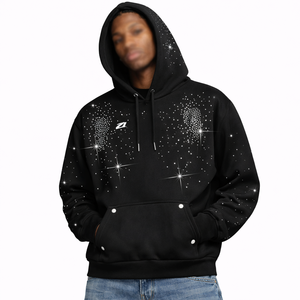 Sudaderas con capucha para hombre, de algodón y forro polar, extragrandes, gruesas, para invierno, estilo urbano, con estrella negra brillante de pedrería, personalizables al por mayor - Product Image 1
