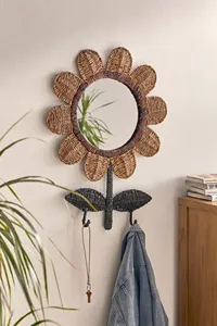 Espejo de pared tejido a mano con diseño de girasol, decorado con hierba marina, ecológico, natural, para decoración de habitación infantil. - Product Image 3
