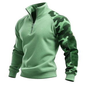 Sweat-shirt à col zippé pour homme, manches camouflage, coupe ajustée, en molleton français, pull décontracté pour l'automne - Product Image 5