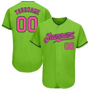 Wholesale Best Selling OMMIZ INDUSTRY Custom <b>Neon</b> Green <b>Pink</b>-Navy Authentic Baseball Jersey - Product Image 1