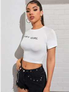 Camiseta Corta Y2K para Mujer, Ajustada, de Manga Corta, de Algodón, Estilo Casual, Urbana, Suave y Elástica, Top de Moda de Verano - Product Image 2