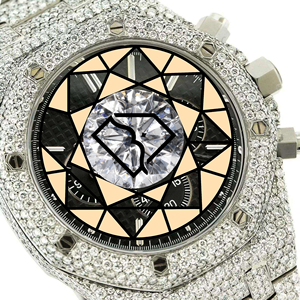 Reloj de Moda Unisex con Cronógrafo Totalmente Cubierto de Diamantes, Movimiento Citizen, Acero Inoxidable, Esfera Plateada y Negra, con Diamantes Naturales - Product Image 1