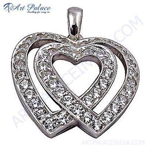 Colgante de plata de doble corazón Piedra preciosa de circonita cúbica suelta en forma de corazón - Product Image 1