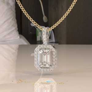 Octagon Cut Moissanite 14K <b>Gold</b> Certified 1CT Halo Geometric Luxury <b>Pendant</b> Necklace - Product Image 4