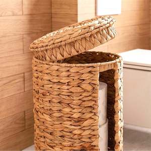 Porte-papier toilette élancé en jacinthe d'eau, panier tressé haut et durable, organisateur de rouleaux de salle de bain en fibre naturelle, vente en gros pour hôtels - Product Image 3