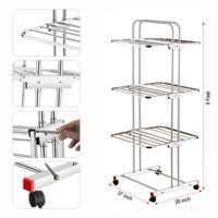 Séchoir à linge pliable robuste et moderne à trois niveaux, gain de place, réglable, en acier inoxydable et plastique, avec système de verrouillage