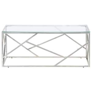 Table basse moderne en acier inoxydable argenté moyen et verre trempé - Product Image 3