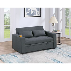 Divano Letto Convertibile Contemporaneo 1 Pezzo in Poliestere Effetto Carbone con Seduta Trapuntata e Portabicchieri, Divano in Polifibra per Arredamento Soggiorno - Product Image 2