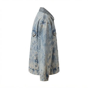 Veste en jean pour homme, style vintage tendance, design effiloché, streetwear, coupe ample, en coton respirant, délavée, bleu élégant, vente en gros - Product Image 3