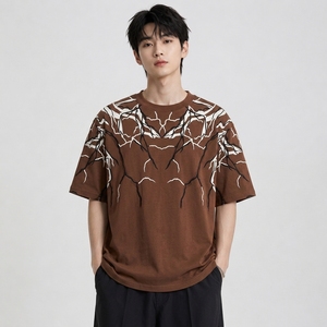 Camiseta de punto OEM Premium para hombre, personalizada, de algodón, oversize, con hombros caídos, estampada, cuello redondo, manga corta, estilo urbano - Product Image 1