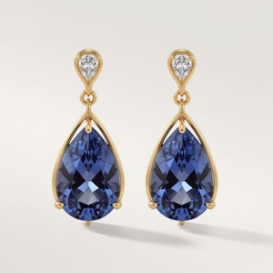 Boucles d'oreilles pendantes tendance en or 18 carats et platine avec tanzanite en forme de poire et diamants, bijoux élégants pour femmes, fabricant OEM - Product Image 1