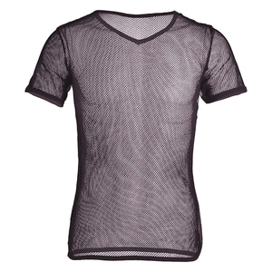 Camisetas de malla 100% algodón para hombre con logo OEM personalizado, cuello en V, estilo hip hop, corte regular, ecológicas, de secado rápido y manga corta. - Product Image 5