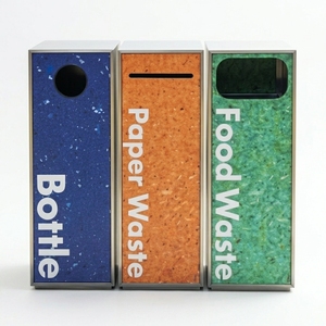 Recycling Trash <b>Bin</b> Set 3-in-1 Vertical Sorting Bottle Paper Food Waste Indoor Outdoor Street Minimalist Design Sustainable - Product Image 3