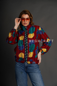 Chaqueta Bomber Acolchada para Mujer, Talla Grande, Transpirable, Ecológica, con Bordado Suzani, Diseño Floral, Tejida a Mano - Product Image 5