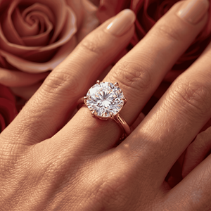Bague de Fiançailles et Alliance de Luxe en Or Massif 10K avec Diamant de Laboratoire EF VVS Type Pétale pour Soirées Romantiques, Bijoux Fins - Product Image 1