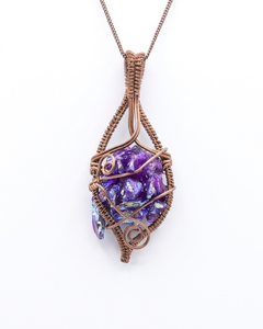 Collier en agate naturelle avec pendentif enroulé de fil de cuivre |   Collier artisanal bohème en pierres précieuses - Product Image 1