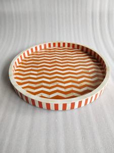 Plateau rond en os de buffle avec incrustation MOP, couleur personnalisée, motif chevron, artisanat naturel, écologique, style traditionnel pour la décoration de la maison - Product Image 3