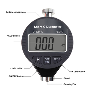 เครื่องทดสอบความแข็งแบบดิจิตอล Shore C, ดูโรมิเตอร์ 0-100HC พร้อมจอ LCD, ฟังก์ชัน Hold & Zero, สำหรับยางนิ่ม, ลูกกลิ้งเครื่องพิมพ์, อีลาสโตเมอร์ - Product Image 2