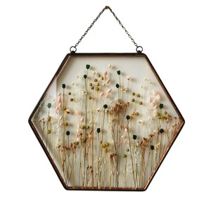 Marco Hexagonal de Vidrio con Flores Prensadas, Diseño Atractivo, Arte Botánico Seco Real, Decoración Hecha a Mano para el Hogar a un Precio Razonable - Product Image 1