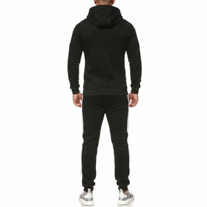 Ensemble de survêtement à capuche rayé noir et blanc pour homme, sweat-shirt à fermeture éclair intégrale et pantalon de survêtement, tenue décontractée d'automne, respirant, en polyester et coton - Product Image 2
