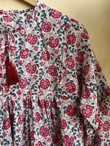Blusa Túnica con Estampado Floral, Cuello Profundo con Cierre de Cordón, Estampado a Mano, Cuello Mao, Manga Larga, Informal - Product Image 3