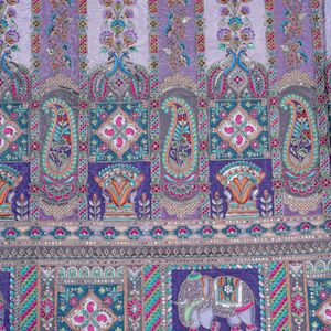 Elegante tela crepé étnica india con patrón Paisley de 54 pulgadas, con bordado de lentejuelas luminosas, en colores lavanda, lila, elefante, pavo real y Daman. - Product Image 6