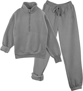 Ensemble de survêtement pour femme en molleton 100% coton, avec logo personnalisé imprimé, comprenant un sweat à capuche court d'extérieur et un pantalon de survêtement, à demi-zip et col montant, style sportswear - Product Image 1