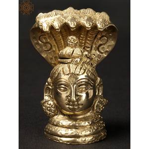 Tête de Shiva en laiton de 2 pouces faite à la main avec sculpture de Sheshnag petite œuvre d'art indienne - Product Image 1
