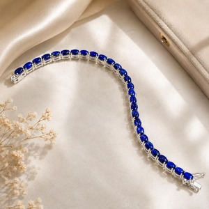 Pulsera de tenis de plata de ley con lapislázuli azul, pulsera de eslabones con gemas ovaladas, joyería fina hecha a mano para mujeres y seres queridos. - Product Image 1