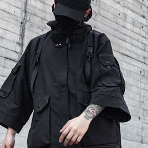 Multi Pocket <b>Punk</b> Style Mens Techwear Hooded Streetwear Custom logo Windbreaker <b>Jacket</b> Black Techwear Buckled Zip Cargo <b>Jacket</b> - Product Image 2