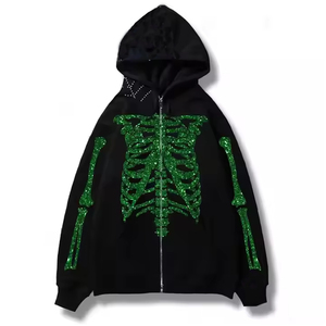Sweat à capuche unisexe personnalisé style streetwear décontracté pour homme et femme, en coton tricoté lavé avec motif diamant en strass - Product Image 1